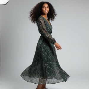 M Green Floral Long Sleeve Maxi Dress Boho Flowy